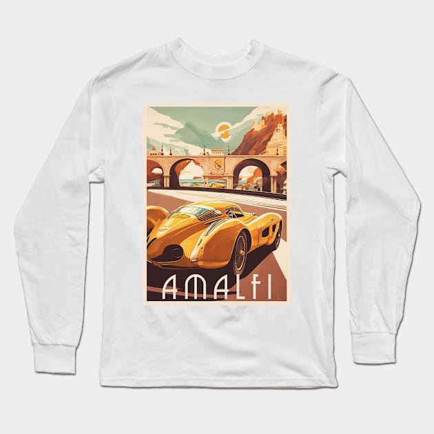 Amalfi Italy Supercar Vintage Travel Art Poster Long Sleeve T-Shirt by OldTravelArt